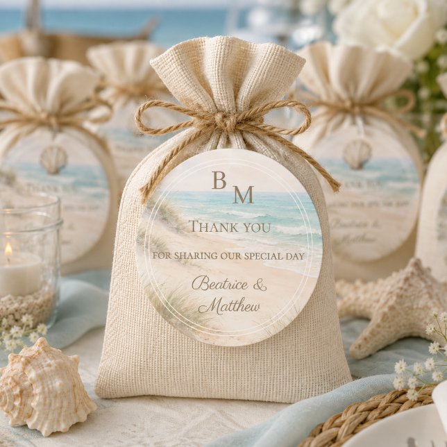 Wedding beach coastal thank you favor classic round sticker (Creator Uploaded)