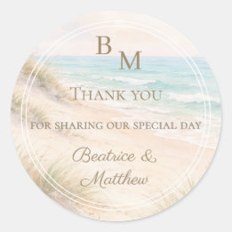 Wedding beach coastal thank you favor classic round sticker