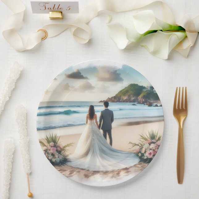 Wedding Beach Couple Paper Plates (Wedding)