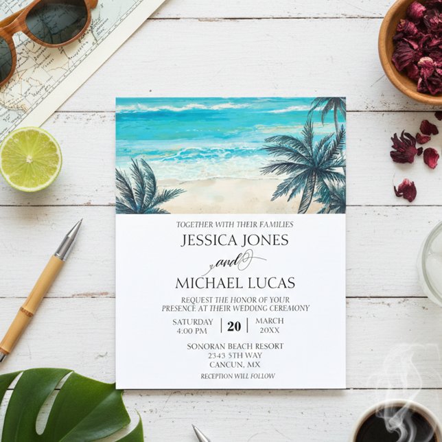 Wedding Beach Destination Ocean Watercolor Budget Flyer (Creator Uploaded)