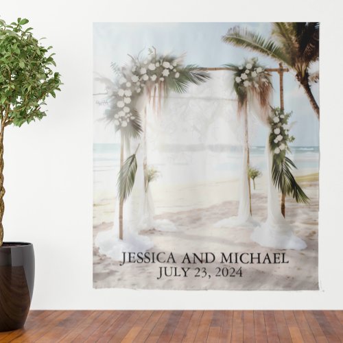 Wedding Beach Floral Arch   Tapestry