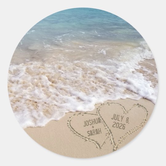 Wedding Beach Hearts Classic Round Sticker | Zazzle.com