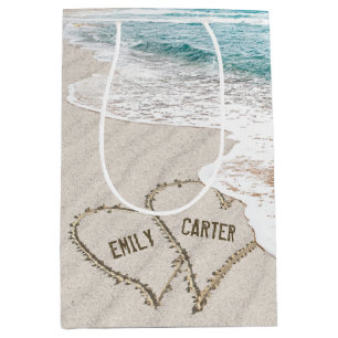 Wedding Beach Hearts In Sand With Names Medium Gift Bag