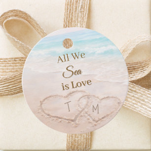 Wedding Beach Hearts Sand Monogrammed Favor Tags