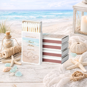 Wedding Beach Hearts Sand Monogrammed  Matchboxes