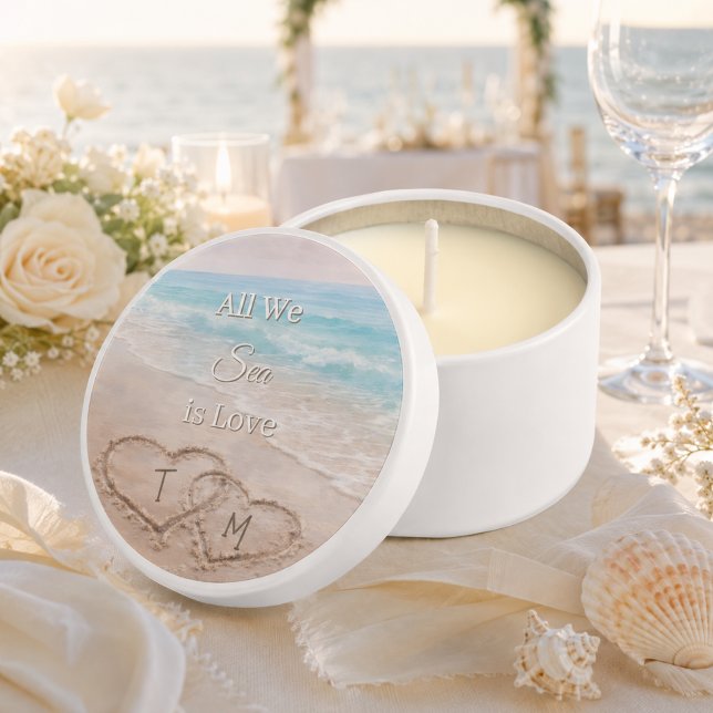 Wedding Beach Hearts Sand Monogrammed  Mini Candle Favors (Creator Uploaded)