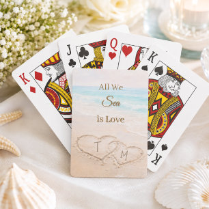 Wedding Beach Hearts Sand Monogrammed  Poker Cards
