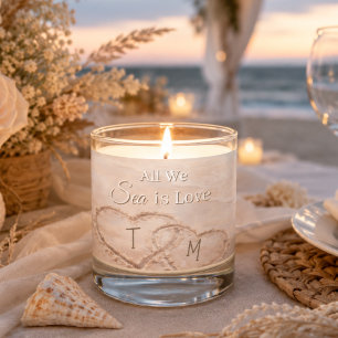 Wedding Beach Hearts Sand Monogrammed  Scented Candle