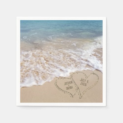 Wedding beach hearts with names napkins