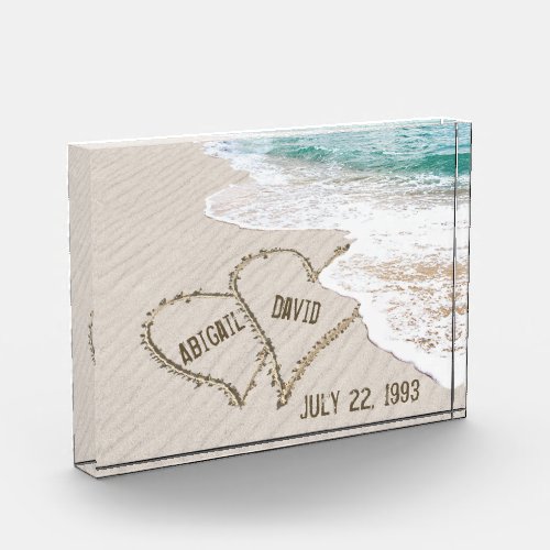 Wedding Beach Hearts with Names Photo Block