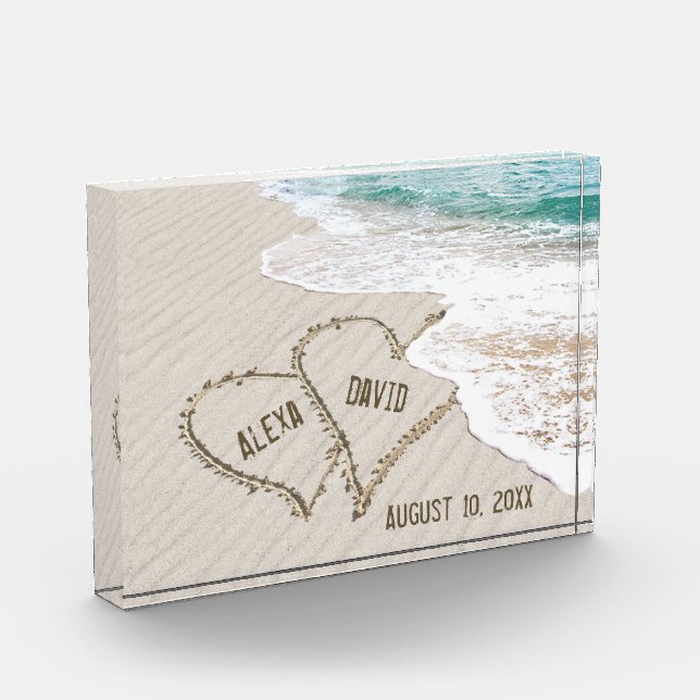 Wedding Beach Hearts with Names Photo Block (Left)
