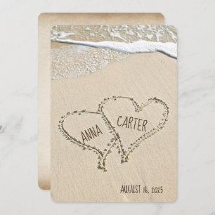 wedding Beach Hearts with surf Invitation