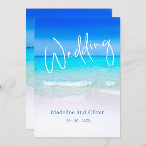 Wedding Beach Ocean Blue Sand Modern Destination Invitation