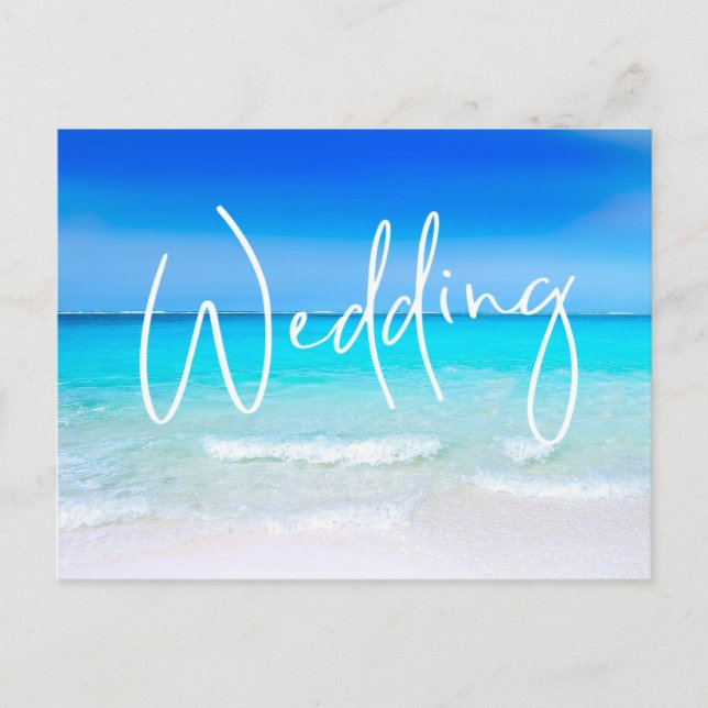 Wedding Beach Ocean Blue Sand Modern Destination Invitation Postcard (Front)