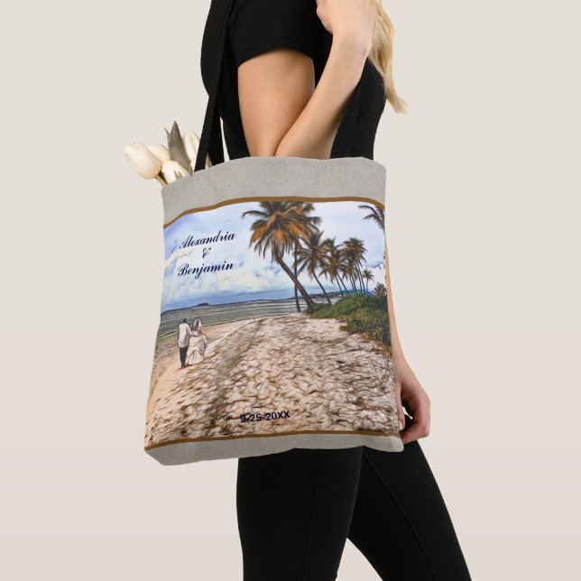 Wedding Beach Palm Tropical Destination Custom  Tote Bag (Close Up)