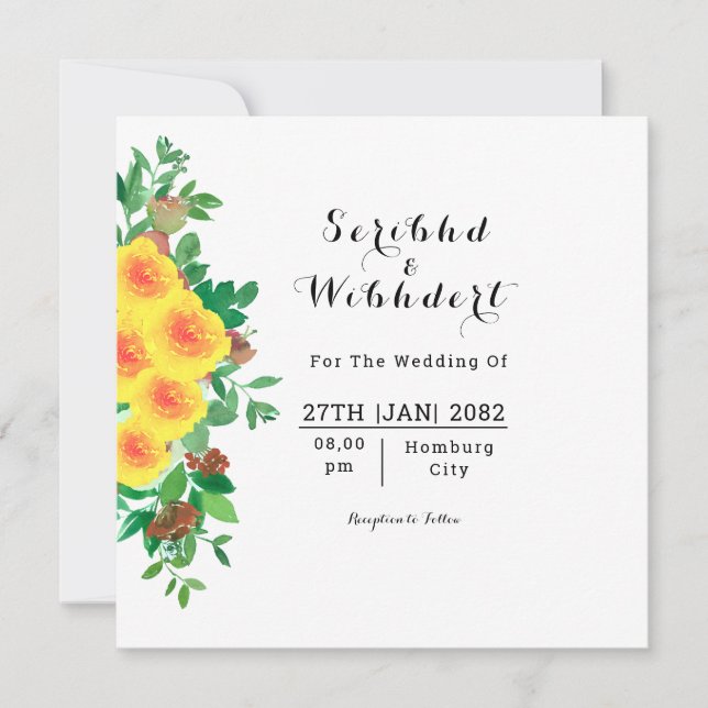 Wedding Beautiful Floral Square Invitation Card (Front)
