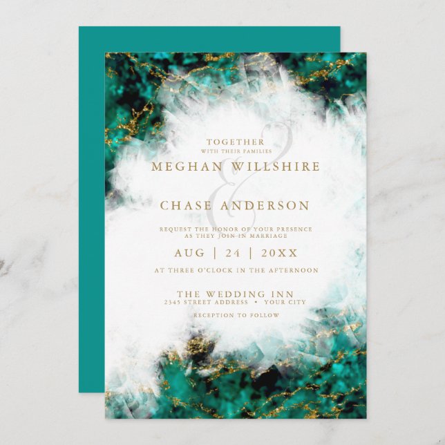 Wedding |  Beautiful Turquoise and Crystal Geode Invitation (Front/Back)