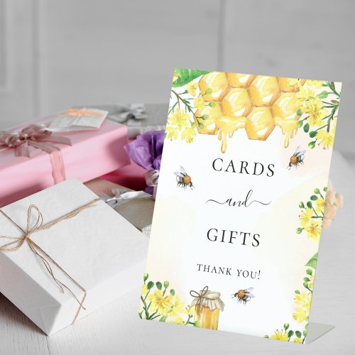 Wedding bee yellow florals honey cards gifts pedestal sign