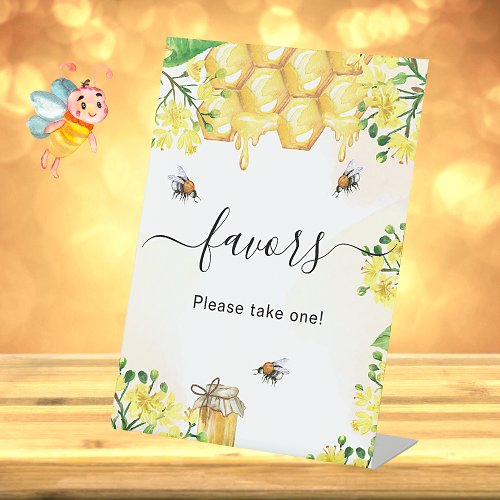 Wedding bee yellow florals honey favors pedestal sign