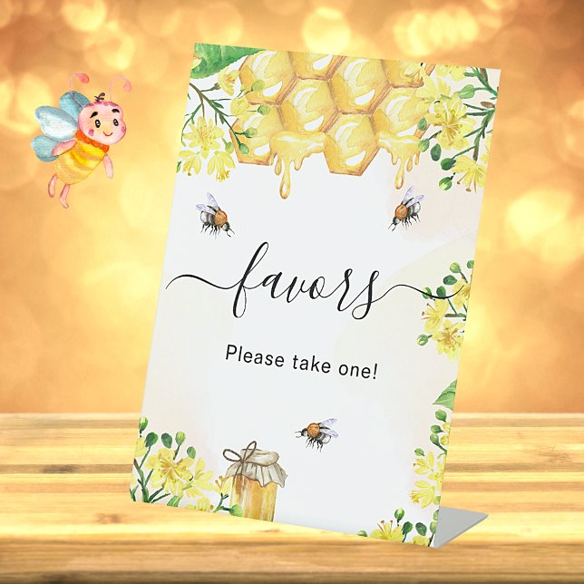 Wedding bee yellow florals honey favors pedestal sign (Creator Uploaded)
