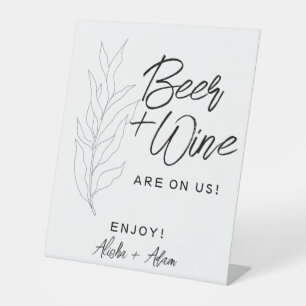 Wedding Beer & Wine Bar Tabletop Sign Leaves