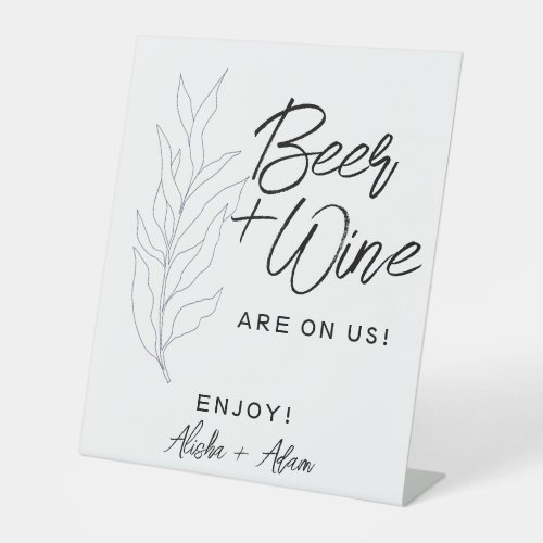 Wedding Beer  Wine Bar Tabletop Sign Leaves