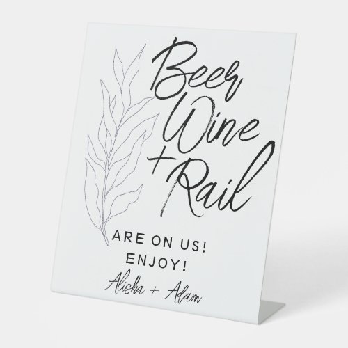 Wedding Beer Wine  Rail Bar Tabletop Sign Leaves