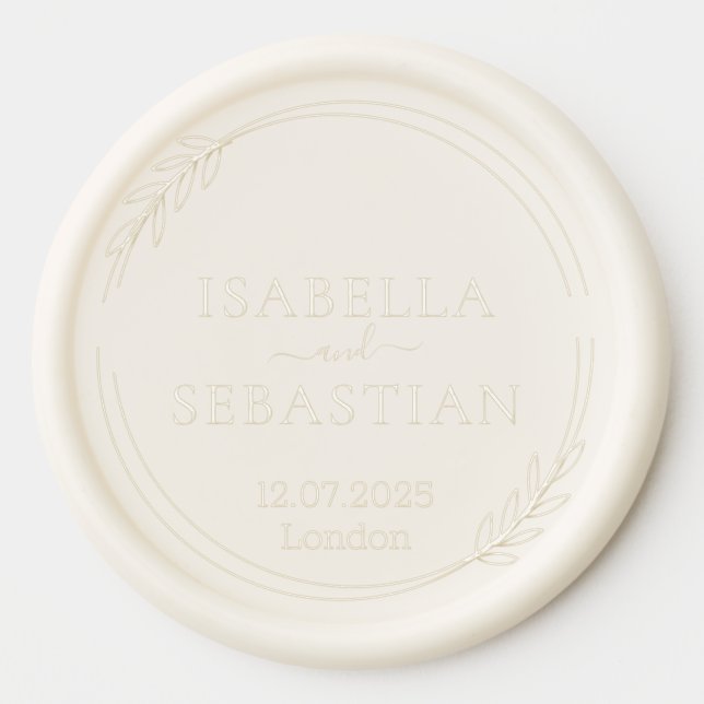 Wedding Beige Monogrammed Circle Flower Wax Seal Sticker (Front)