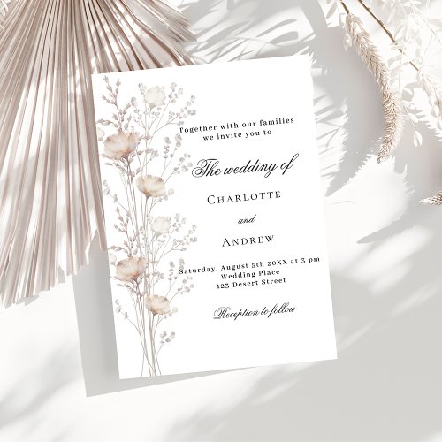 Wedding beige white wildflower invitation postcard