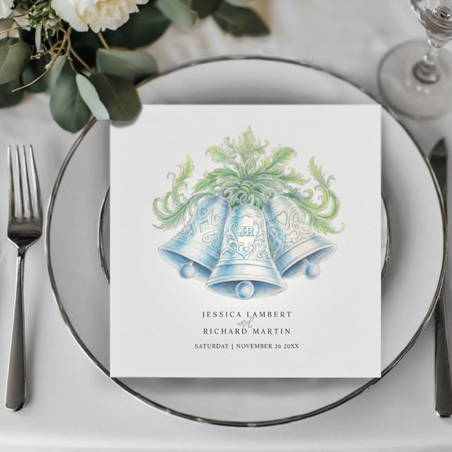 Wedding bells and green foliage watercolor napkins (Creator Uploaded)