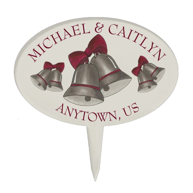 Wedding Bells Anniversary Engagement Party Chimes Cake Topper (Front)