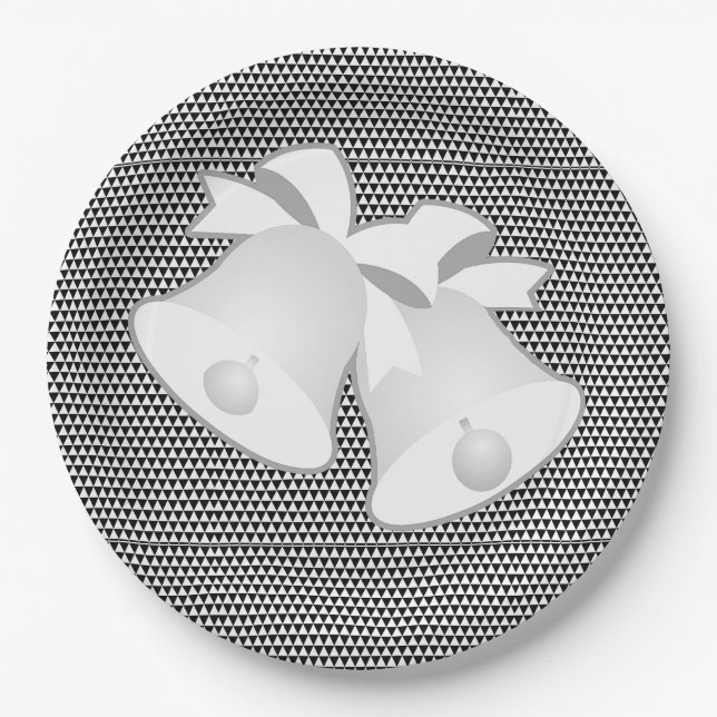 Wedding Bells Blk White Geo Paper Plates (Front)