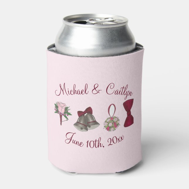 Wedding Bells Boutonniere Bouquet Bowtie Shower Can Cooler (Can Front)