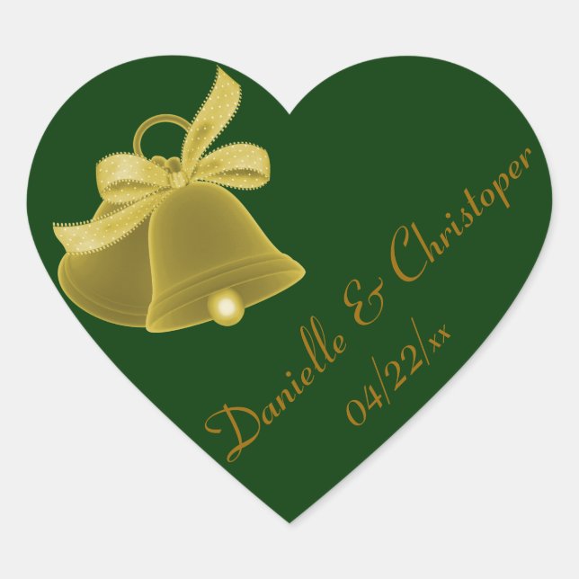 "Wedding Bells" - Dark Green [a] Heart Sticker (Front)