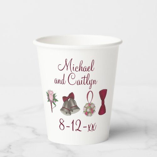 Wedding Bells Flowers Bow Tie Bridal Rose Bouquet Paper Cups