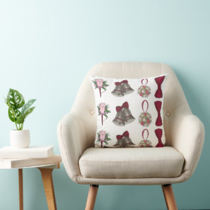Wedding Bells Flowers Bow Tie Bridal Rose Bouquet Throw Pillow