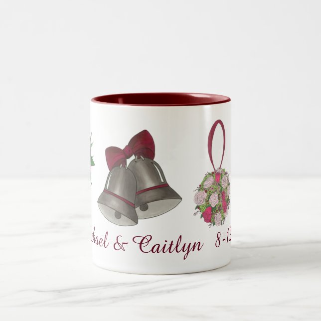 Wedding Bells Flowers Bow Tie Personalized Mug (Center)