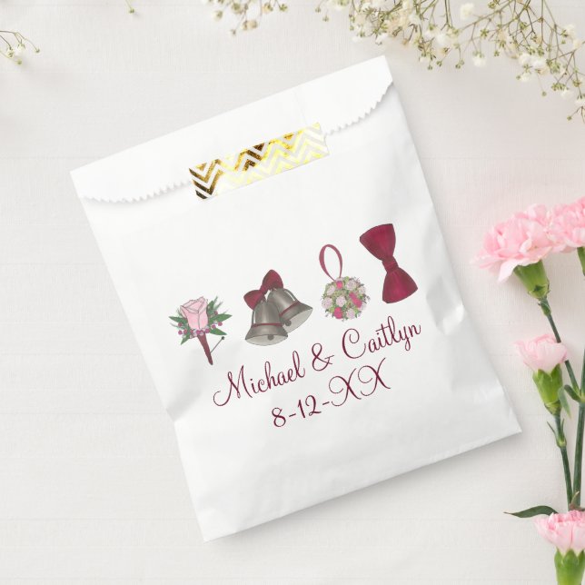 Wedding Bells Flowers Bow Tie Personalized Napkins Favor Bag (Sealed)