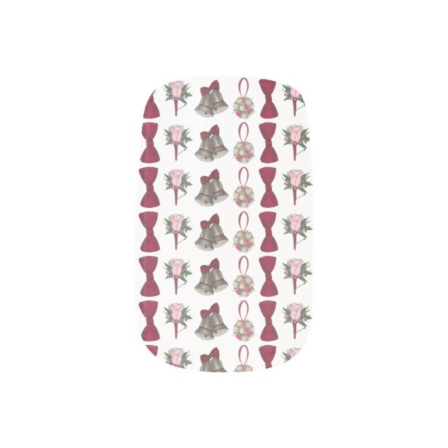 Wedding Bells Flowers Pink Rose Bride Nail Art (Right Thumb)