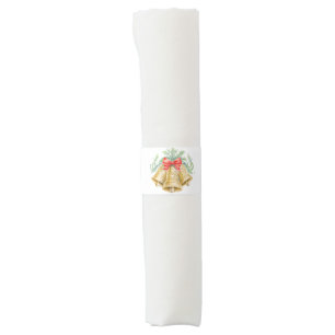 Wedding bells gold red bow watercolor monogrammed napkin bands