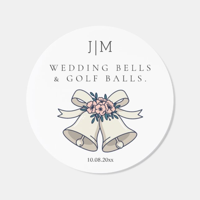 'Wedding Bells & Golf Balls' Custom Initials Date Classic Round Sticker (Single)
