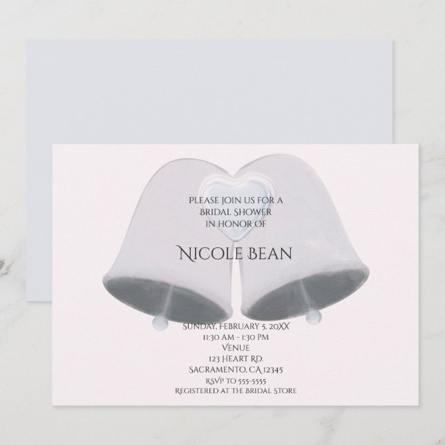 Wedding Bells & Heart Engagement Bridal Shower Invitation (Front/Back)