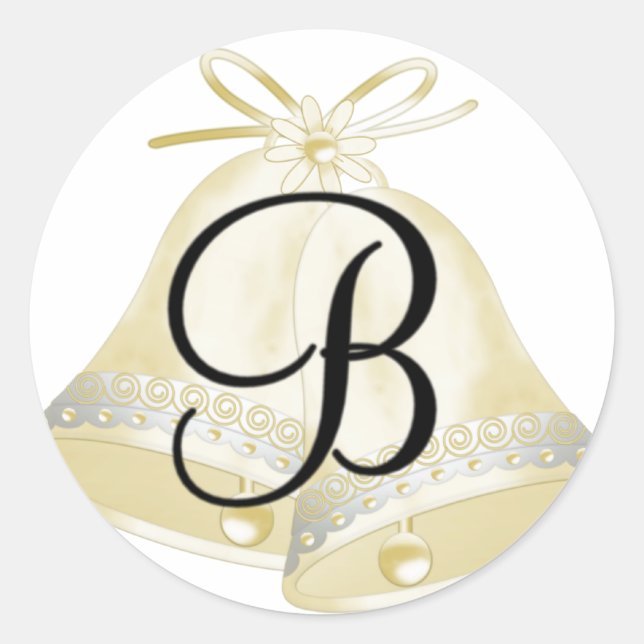 Wedding Bells Monogram B Classic Round Sticker (Front)