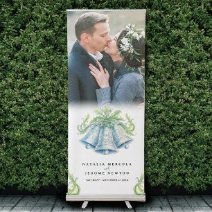 Wedding bells monogram watercolor wedding photo retractable banner
