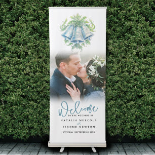 Wedding bells monogram watercolor wedding photo retractable banner