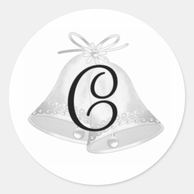 Wedding Bells Monogrammed Classic Round Sticker (Front)