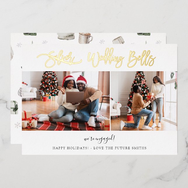 Wedding Bells Multi Photo Engagement or Elope Card (Front/Back)