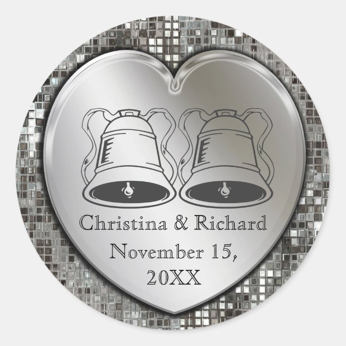 Wedding Bells On Heart Sequins Sticker