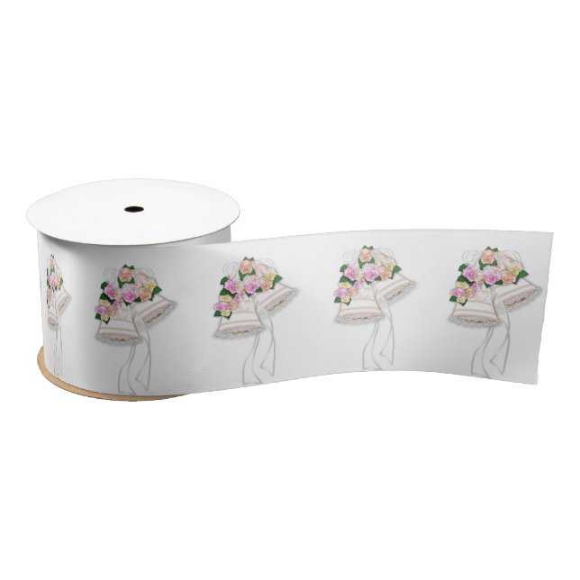Wedding Bells On White  Satin Ribbon (Spool)