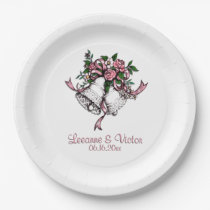 Wedding Bells Pink Names Date Personalized Paper Plates